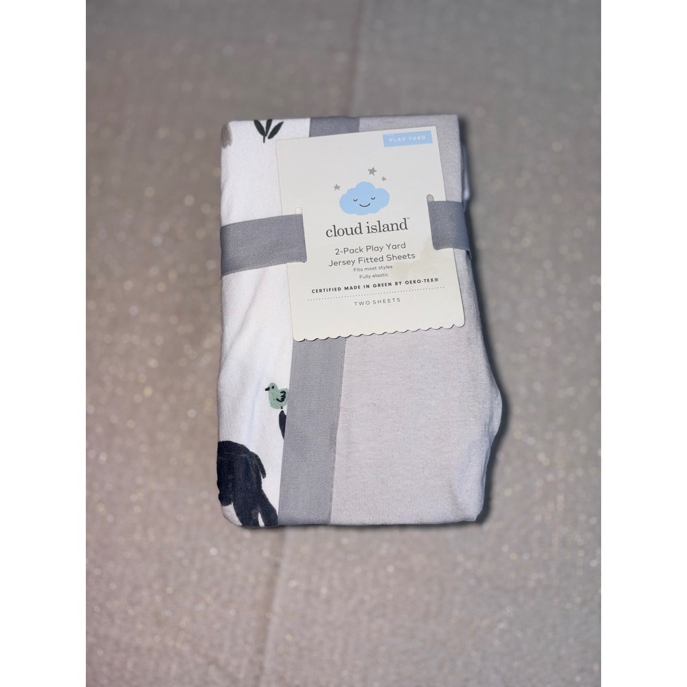 Cloud Island Play Yard Sheets Baby 27x39 Grey White NEW 2-Pack Animal Solid